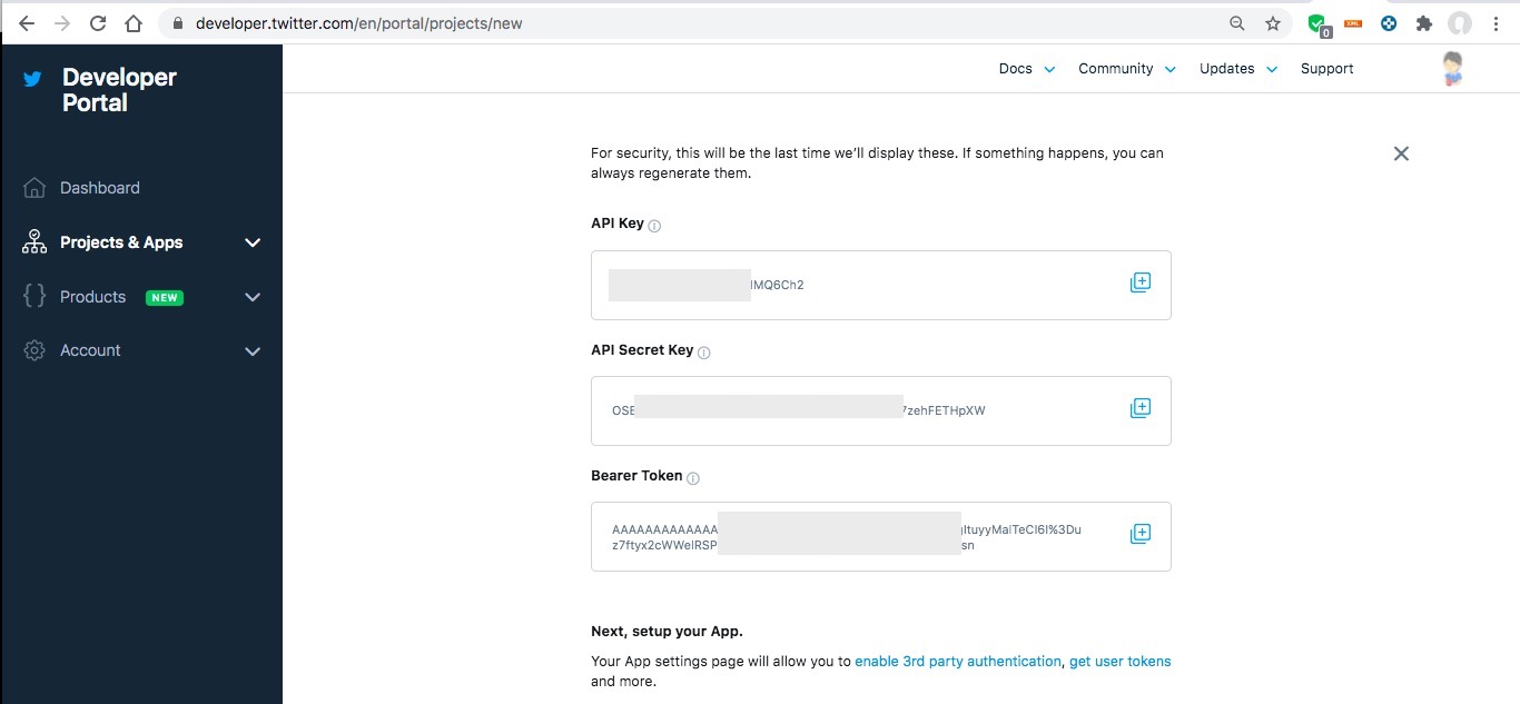 手順1：Twitter API管理画面でAPIキーを取得(アプリケーション情報を登録)