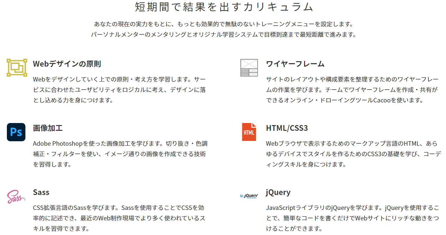 Webデザインコースのカリキュラムの概要