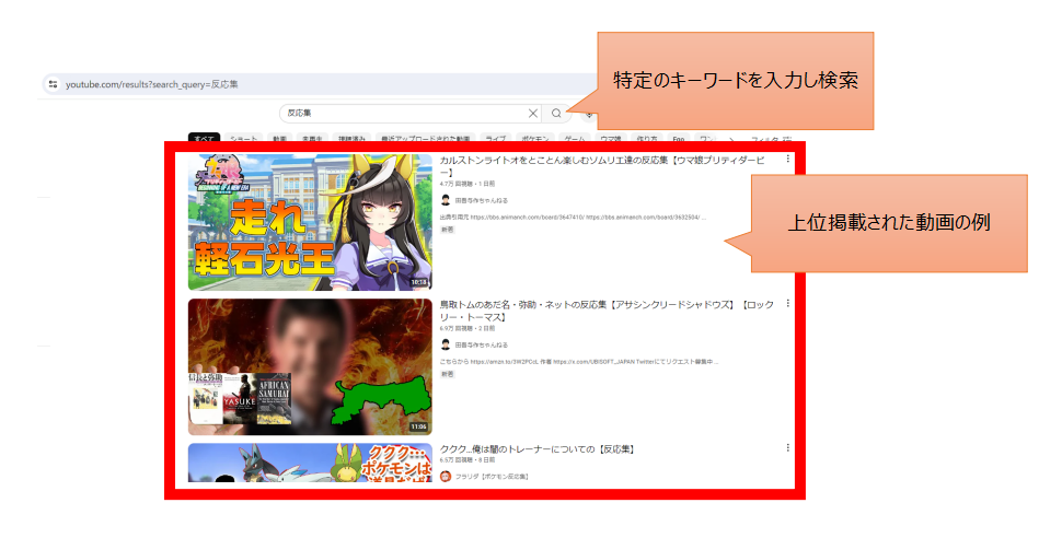 YouTube検索結果の上位掲載の例