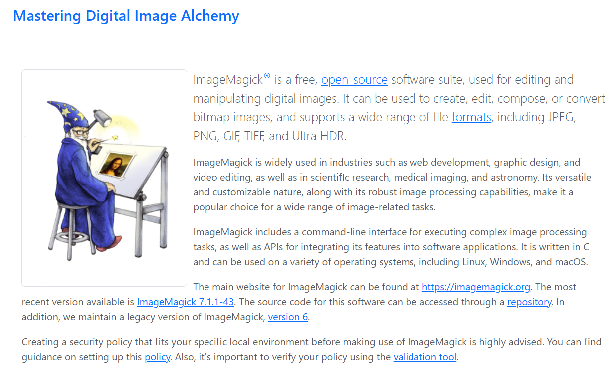 公式サイトに掲載されたImageMagickの定義