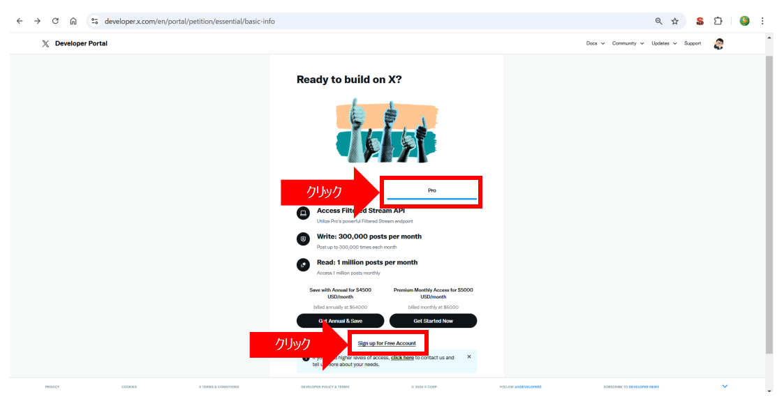 Xのデベロッパーサイト利用申請