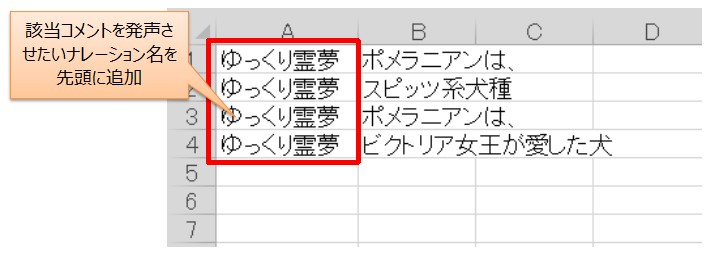 ナレーション名の追加例